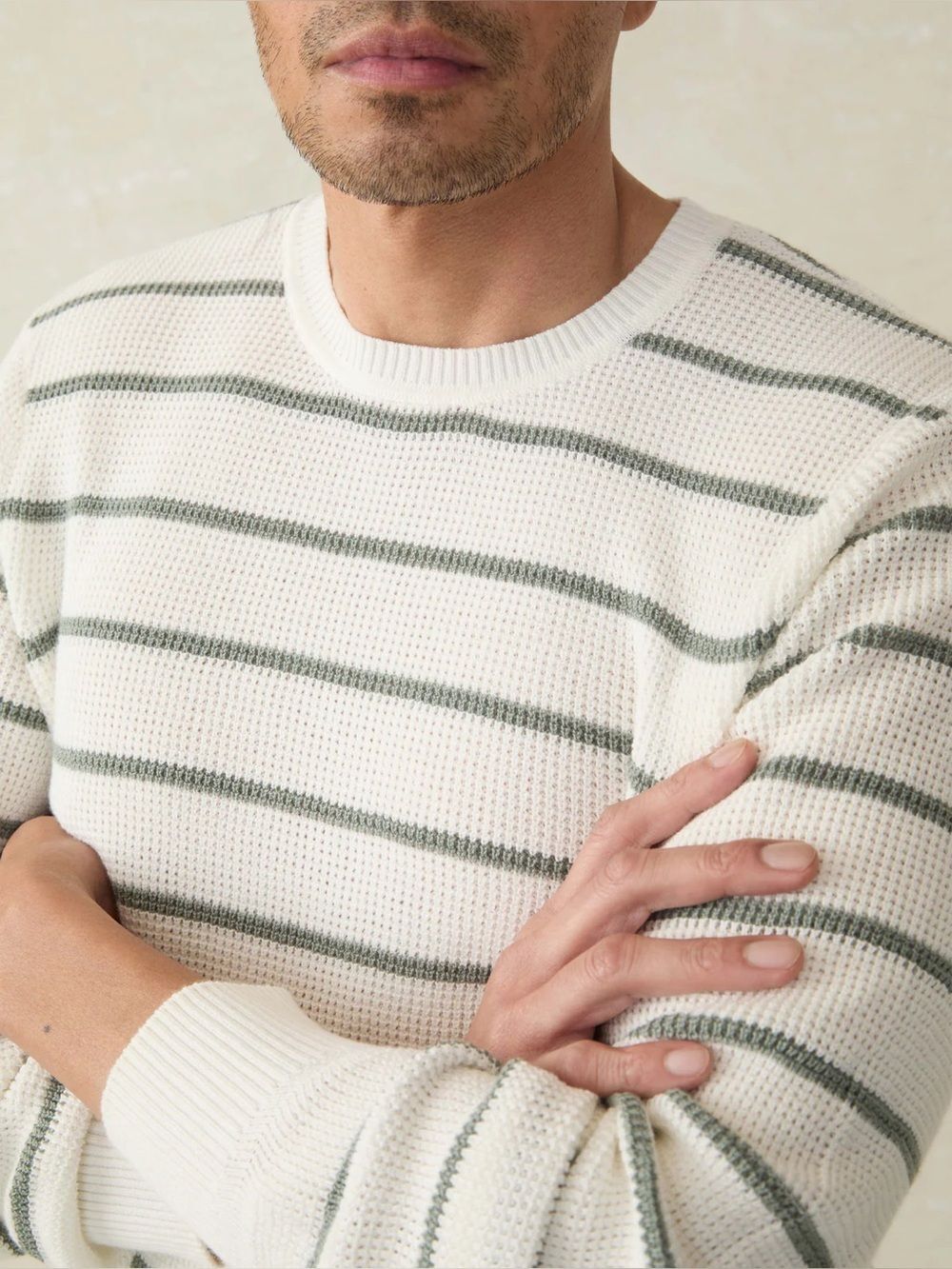 Faherty Sunwashed Crewneck Cotton Sweater Sage Shore Striped White NWT XXL 2XL